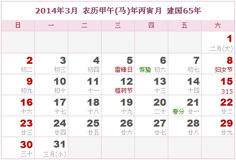 2014年日曆表 2014年農曆陽曆表_民俗預測