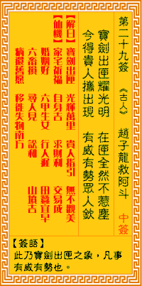 29 guanyin guanyin LingQian LingQian solution sign 29: zhao zilong save dou guan Yin LingQian sign