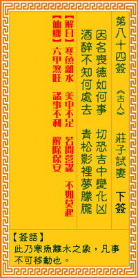 Sign 84 84 guanyin guanyin LingQian LingQian solution: zhuangzi try wife guanyin LingQian solution to sign