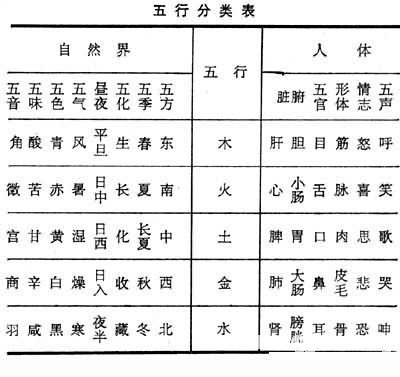 Five elements and the corresponding relationship of the body